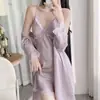 Pijama de Transmisión en Vivo para Mujer Primavera y Verano Camisón de Seda Helada Nuevo Camisón de Encaje con Tirantes Delgado Seda de Imitación Ropa de Casa