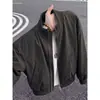 Chaqueta de Bombardero Estilo Americano para Hombre Otoño Corta Holgada Cuello Alto Chaqueta de Béisbol Corte Limpio Hombro Recto Abrigo