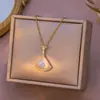 Falda de Piedra Ojo de Gato de Aspecto Elevado y Exquisita, Collar con Incrustaciones de Diamantes en Forma de Abanico Microincrustado para Niñas, Cadena de Clavícula Nueva Estilo Ligera y Lujosa