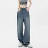 Figura em formato de pera plus size Jeans de Cintura Alta Feminino Primavera e Verão Soltos de Perna Larga para meninas cheinhas Calças de Perna Reta para Cobrir o Quadril Calças Slim-Fit