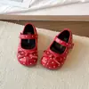 Zapatos de cuero sintético estilo coreano para niños con punta dividida, nuevos zapatos de princesa de moda para primavera y otoño con lunares, zapatos planos sencillos con lazo