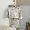 Conjunto de Ropa de Casa Sin Costuras DeRong Otoño e Invierno para Niños [10A Antibacteriano] Conjunto de Dos Piezas de Top y Pantalones de Otoño para Niños y Niñas