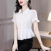 Blusinha Pequena de Chiffon de Manga Curta Moda de Verão Feminina Camisa Feminina para Mulheres de Meia Idade Cobrindo a Cintura e a Barriga Top Saia de Mãe