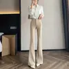 Pantalones de color caqui, ligeramente acampanados para mujer, nuevo estilo otoño/invierno, de cintura alta, adelgazantes y favorecedores de la figura, pantalones de pierna ancha, adecuados para mujeres altas, pantalones de traje acampanados de un solo botón
