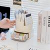 Portalápices giratorio Caja de almacenamiento de escritorio para oficina Doble capa a prueba de polvo Soporte para almacenamiento de brochas de maquillaje Lápiz labial Sombra de ojos Estante de almacenamiento