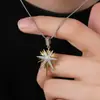 Collar para Hombres y Mujeres Transfronterizo Nueva Moda Versátil Estrella de Ocho Puntas Cobre Chapado en Oro Zirconia Colgante Collar Cadena de Clavícula de Acero de Titanio