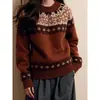 Outono/Inverno 2026 Novo Estilo Coreano Retrô Tricô Quente Jacquard Fair Isle Suéter Roupa Externa Camada Base Top para Mulheres Tendência