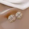 Pendientes de Tachuela Exquisitos de Corazón a Cuadros con Pedrería Estilo Coreano Dulces Frescos Modernos Pendientes de Gama Alta Accesorios de Pendientes Versátiles de Lujo Ligero