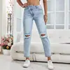 17-Spot-35832 # Moda Ins Versátil Rectos Rasgados de Mezclilla para Mujer Transfronterizos de Amazon Europeos y Americanos