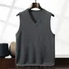 Chaleco de cachemira con cuello en V para hombre, jersey de cachemira, chaleco de punto sin mangas, suéter cálido y agradable para la piel, chaleco