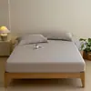 Saia de Cama de Algodão e Linho Retrô Macia Amiga da Pele Respirável Cobertura de Cama Envolto Completo no Colchão Protetor de Colchão Antiderrapante à Prova de Poeira