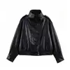 Estilo europeo y americano, moderno, versátil, corte holgado y adelgazante chaqueta bomber de piel sintética, nueva colección de otoño, top de piel de PU, chaqueta de cuero