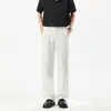 Nuevos pantalones casuales de verano, de seda fresca con textura, corte ajustado, holgados, estilo coreano, modernos y versátiles para hombre