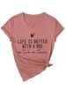A vida é melhor com a estação independente Amazon Wish camiseta feminina confortável simples de gola V de manga curta