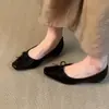 Zapatos elegantes de estilo francés para mujer, con textura de piel de oveja, puntera cuadrada, lazo, sin cordones, bajos, a la moda para ir al trabajo y para uso casual.