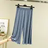 Pantalones casuales de modal y algodón finos de talla grande, holgados, para mujer, adecuados para usar al aire libre, con bordes rizados, de seis puntos, pantalones para casa