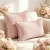Capas de almofada lisas com trama de corrente, design simples e moderno, com acabamento de pompons e borda de veludo cotelê, direto do fabricante