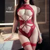 Lencería sexy de talla grande, conjunto de uniforme body erótico transparente de encaje seductor, atuendo erótico divertido sin retirada