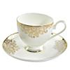 Juego de taza y platillo de café de porcelana china al por mayor de fábrica, taza de té de cerámica dorada para recepción de oficina europea americana