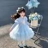 Vestido para menina, nova coleção primavera/outono 2026, estilo coreano, tamanho de bebê, com design temático de Frozen com lantejoulas e pérolas, saia em camadas estilo bolo e um vestido de princesa