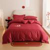 Chinoiserie Recién Casados Corazón Grande Rojo Juego de Cuatro Piezas Boda Funda Nórdica Simple de Algodón de Fibra Larga Ropa de Cama para Habitación de Boda