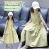 Vestido de Algodão Puro Sem Mangas para Meninas Verão Moda Doce e Fresco Vestido Tipo Colete na Cintura Estilo Coreano Crianças Grandes Casual Saia