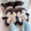 Zapatos de Algodón de Invierno para Mujer, Tacones de Bolso Lindos, Pingüino de Peluche para el Hogar, Zapatillas Gruesas de Invierno para Mujer y Hombre, Cálidas para Interiores