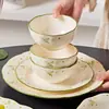 Jingdezhen Glaseado de Alta Temperatura Cerámica Estilo Japonés Estilo Pastoral Margarita Pequeña Cuenco de Arroz de Cerámica Set de Tazones y Palillos para el Hogar Vajilla