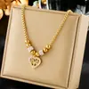 Collar Colgante Redondo de Moda para Mujer Cadena Apilable de Doble Capa Retro Acero Inoxidable Chapado en Oro Cadena para Clavícula con Sentido de Alta Gama