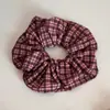 Lazo para el pelo de tela a cuadros retro coreano de intestino de cerdo grande para mujer, Flor de coleta de alta gama, Lazo para el pelo versátil