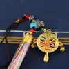 Pingente de Roda Colorida Manual Estilo Xizang com Bagua Seis Palavras Mantra e Tassel Colorido para Decoração de Carro
