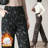 1030 Pantalones Casuales de Felpa Forrada con Estampado de Invierno de Cintura Alta para Madres de Mediana Edad y Mayores, Talla Grande Nueva, Elegantes, Estilo Chino de Gama Alta