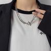 Collar y pulsera de acero de titanio con hebilla de doble capa estilo hip hop, joyería para hombres y mujeres, cadena de suéter de acero inoxidable estilo hip hop resistente a la decoloración