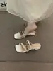 Chinelos de Dedo Únicos com Salto Grosso Estilo Francês para Comutar e Uso Externo para Mulheres, Verão 2025, Sandálias Elegantes de Noite para Combinar com Vestidos