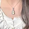 Transmisión en Vivo Calcedonia Natural de Hielo Alto Colgante de Calabaza Plateado Incrustado Jade Blanco de Fortuna y Longevidad Collar Venta al por Mayor Múltiples Estilos