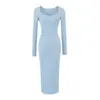 Puro y seductor, escote en U sexy, corte ajustado, que realza la figura, vestido base de manga larga, vestido largo ajustado estilo sirena para mujer, nueva colección de otoño
