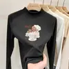 Camiseta casual de manga comprida infantil, novo estilo 2026, camada interna quentinha para meninas, top com gola alta e meio zíper em fleece dupla face