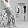 Calças Casuais de Corte Reto Soltas com Pernas Largas e Caimento Fluido, Comprimento até o Chão, Calças Esportivas de Verão para Homens, Calças de Seda Gelada de Pernas Largas