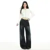 Jeans de Pierna Ancha con Degradado Azul Oscuro para Mujer 2025 Tendencia Nuevo de Cintura Alta Sueltos Rectos Adelgazantes de Longitud Completa