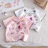 Camiseta de Manga Corta para Niña 2026 Verano Nuevo Estilo Niños Dulce y Linda Estampado de Moño Cuello Redondo Encaje Top Moderno