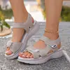 Sandalias Deportivas de Velcro Cruzadas de Una Tira Boca de Pez Verano Nuevo Comercio Exterior Talla Grande Casuales Sandalias de Cuña para Mujer