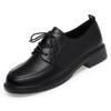 Zapatos de cuero negro suela suave con cordones tacón grueso boca profunda zapatos de trabajo resistentes a las manchas antideslizantes zapatos de mujer terciopelo fino zapatos de mamá zapatos de una sola capa