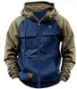 Sudadera con capucha de color sólido para hombre, nueva sudadera deportiva juvenil europea y americana de cuero con múltiples bolsillos, ropa de trabajo, primavera y otoño
