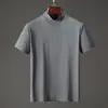 Camiseta Masculina de Verão em Algodão Puro, Manga Curta, Confortável e Fresca, Gola Meia-Alta, Estampa Slim Fit, Camiseta de Gola Média, Camada Base