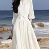 Estilo Diosa de Temperamento Socialité Chifón Blanco Estilo Suave Sensación Primavera/Verano Decente Estilo Grande Vestido Simple Francés Color Sólido