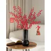 Flores Secas Frutas Vermelhas Flores Artificiais de Acácias Buquê Folhas de Eucalipto Ginkgo Decoração de Chão para Sala de Estar Arranjo de Flores Tecelagem