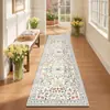 Alfombra Lavable de Imitación Cachemir, Resistente a Manchas y al Desgaste, Alfombra Larga de Tira, Alfombrilla para Mesita de Noche de Dormitorio, Alfombra de Pasillo Floral de Lujo Ligero Transfronteriza