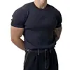 Camiseta de punto fina de manga corta y cuello redondo para hombre, ajuste slim, elástica, moderna, versátil, con un elegante diseño de rayas verticales