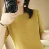 Camiseta Interior de Manga Corta con Cuello de Media Tortuga para Mujer de Primavera y Otoño, Camisa Holgada de Lana Mezclada, Suéter Delgado de Punto Corto de Manga Media para Mujer