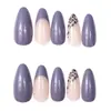 Exportación Europea y Americana Nuevo Estilo 24 Piezas Uñas de Manicura, Uñas Largas Almendradas con Rayas Brillantes Estampado de Leopardo de Alta Gama, Uñas Portátiles al por Mayor